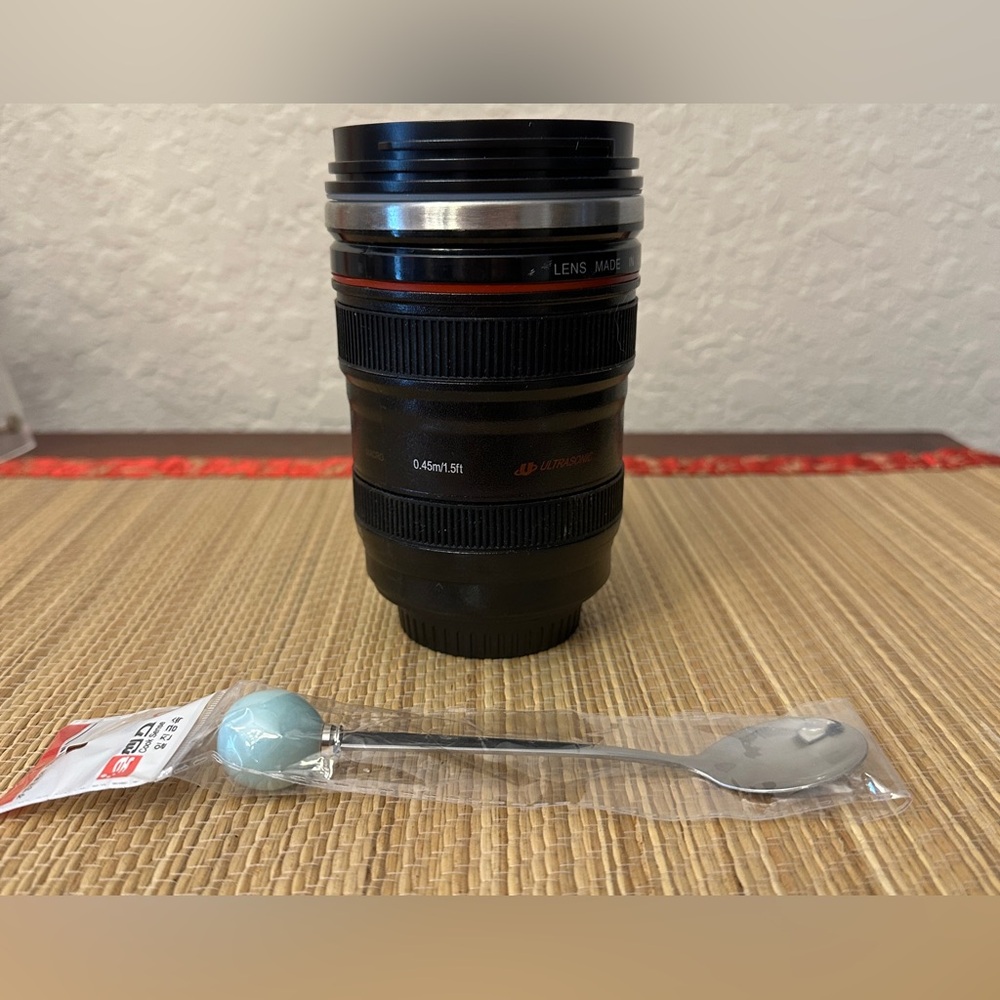 Replica Camera Lens Cup With Lid and Spoon NWT